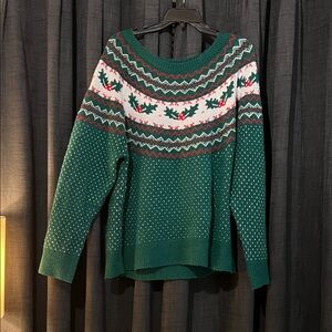 Holiday Time Green Sweater with Festive Design